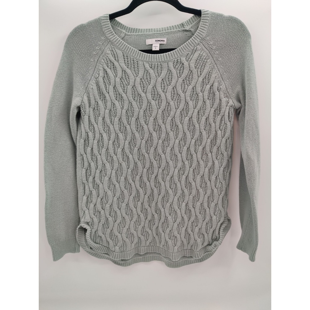 Sonoma Goods‎ For Life Womens Sage Green Wavy Cable Knit Sweater Small